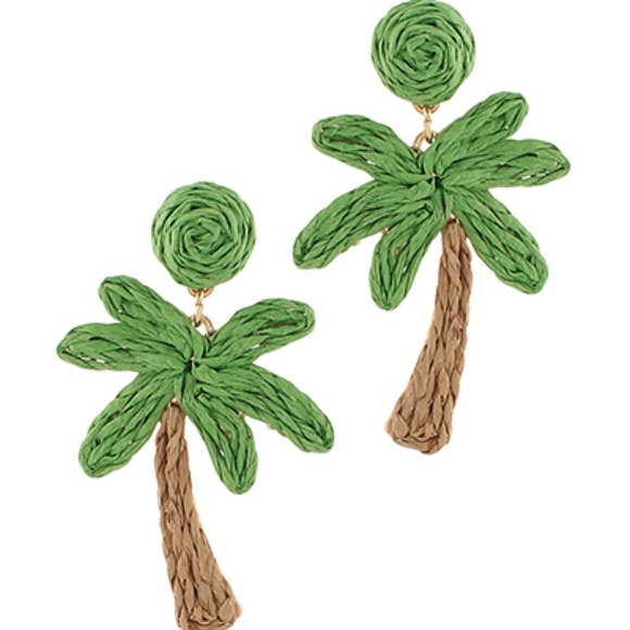 Palm Tree Raffia Earrings - Picture 1 of 1